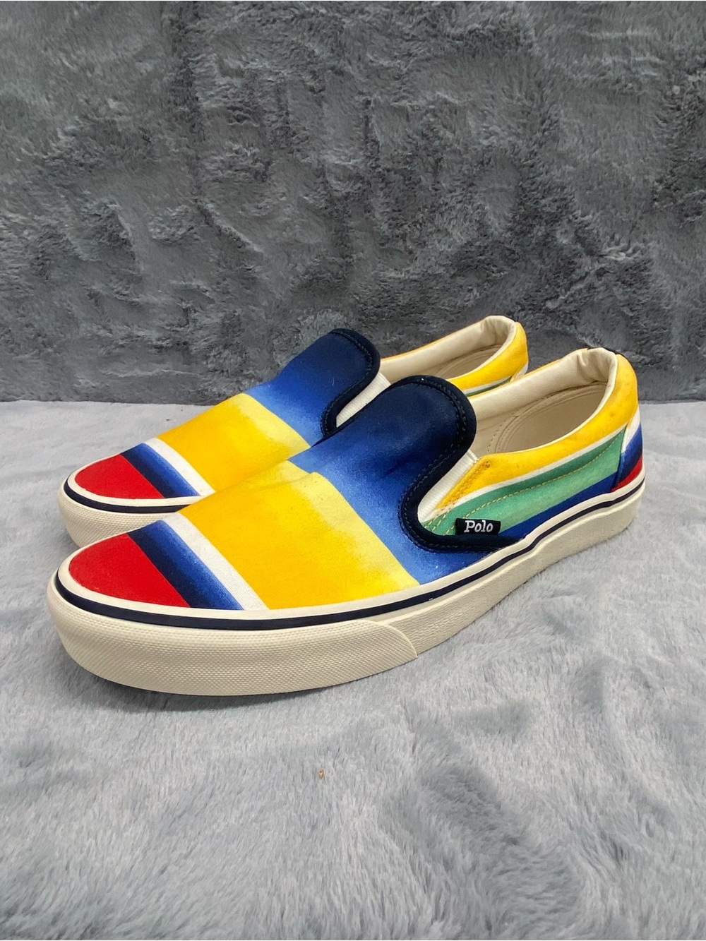 Polo Ralph Lauren Keaton Slip On Multi Color CANVAS Ombre Striped Mens Size 9